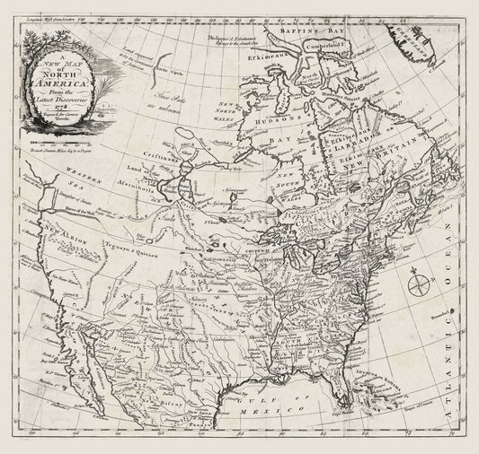 Carver, A new map of North America, from the latest discoveries, 1778, map on durable cotton canvas, 50 x 70 cm, 20 x 25" approx.