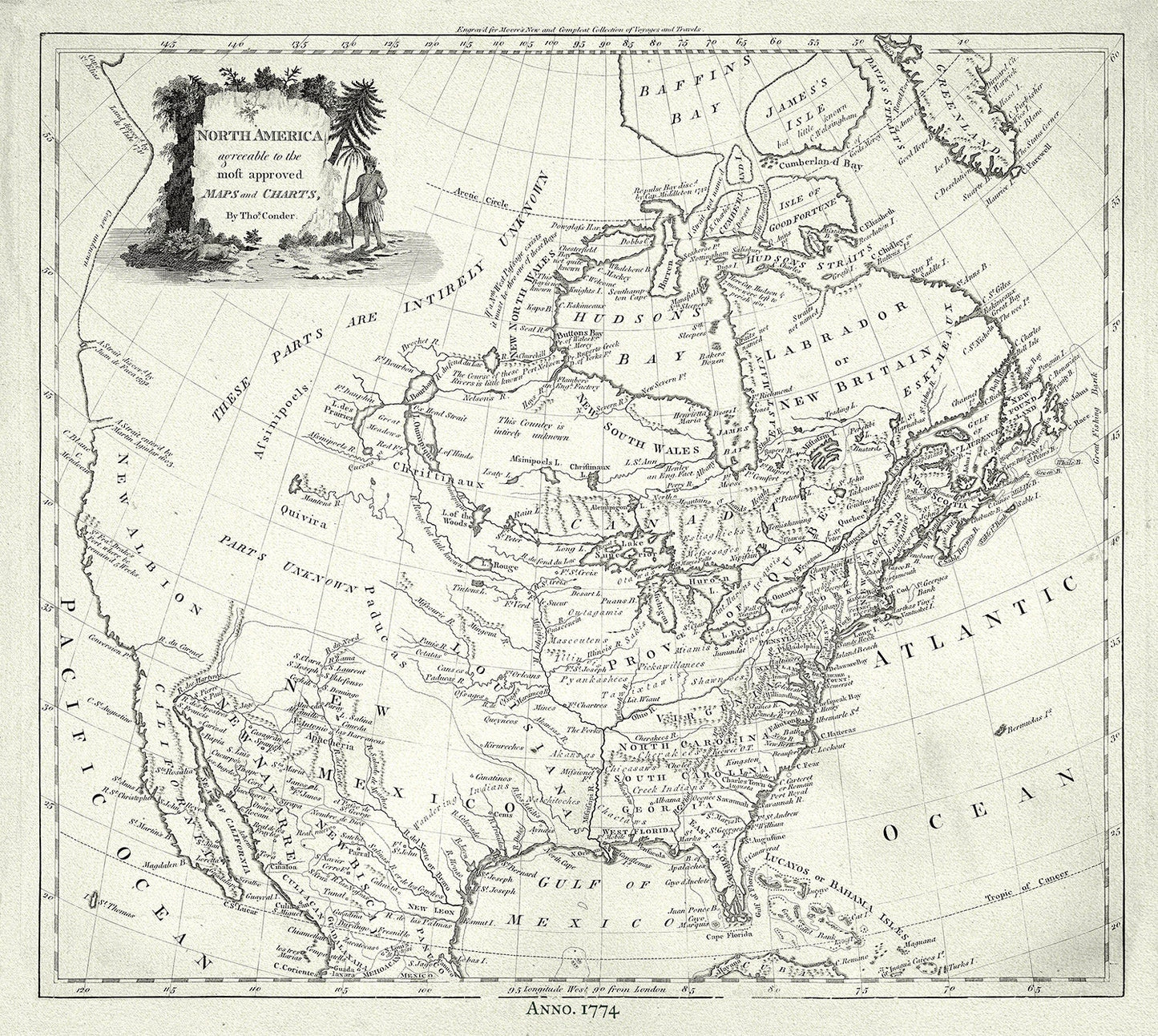 North America, Conder auth., 1774, map on durable cotton canvas, 50 x 70 cm, 20 x 25" approx.