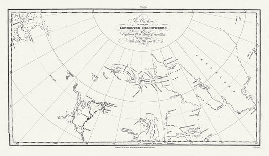 Outline to shew the Connected Discoveries of Captains Ross, Parry & Franklin, in the years 1818, 19, 20 and 21.20x35, 20 x 25" approx.