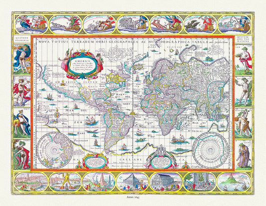 Nova totius terrarum orbis geographica ac hydrographica tabula, 1643, Blaeu authore,bright or dull versions, map, 20x25" approx.
