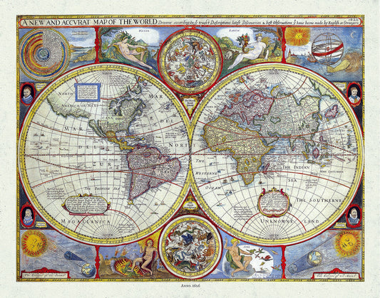 A New and Accurate Map of the World, 1626, Speed auth., map on durable cotton canvas, 50 x 70 cm, 20 x 25" approx.