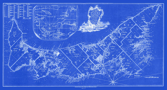 William Faden, A Plan of the island of St. John, 1777 Cyanotype, map on durable cotton canvas, 50 x 70 cm, 20 x 25" approx.