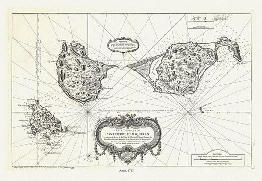 Carte des les Saint Pierre et Miquelon, 1763, Bellin auth. , map on durable cotton canvas, 50 x 70 cm, 20 x 25" approx.