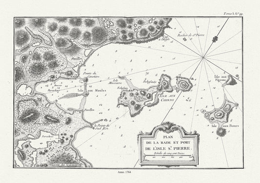 l'Isle St. Pierre,Plan de la rade et port, 1764, Bellin auth. , map on durable cotton canvas, 50 x 70 cm, 20 x 25" approx.