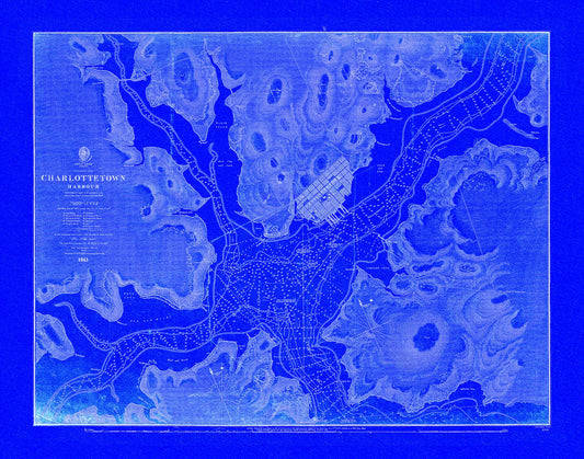 Nautical Chart, Prince Edward Island, Charlottetown Harbour, 1861 Cyanotype , map on durable cotton canvas, 50 x 70 cm, 20 x 25" approx.