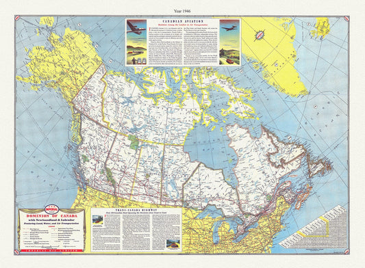 Dominion of Canada with Newfoundland & Labrador featuring land, water, and air transportation,1946, Turner auth., 50 x 70 cm approx