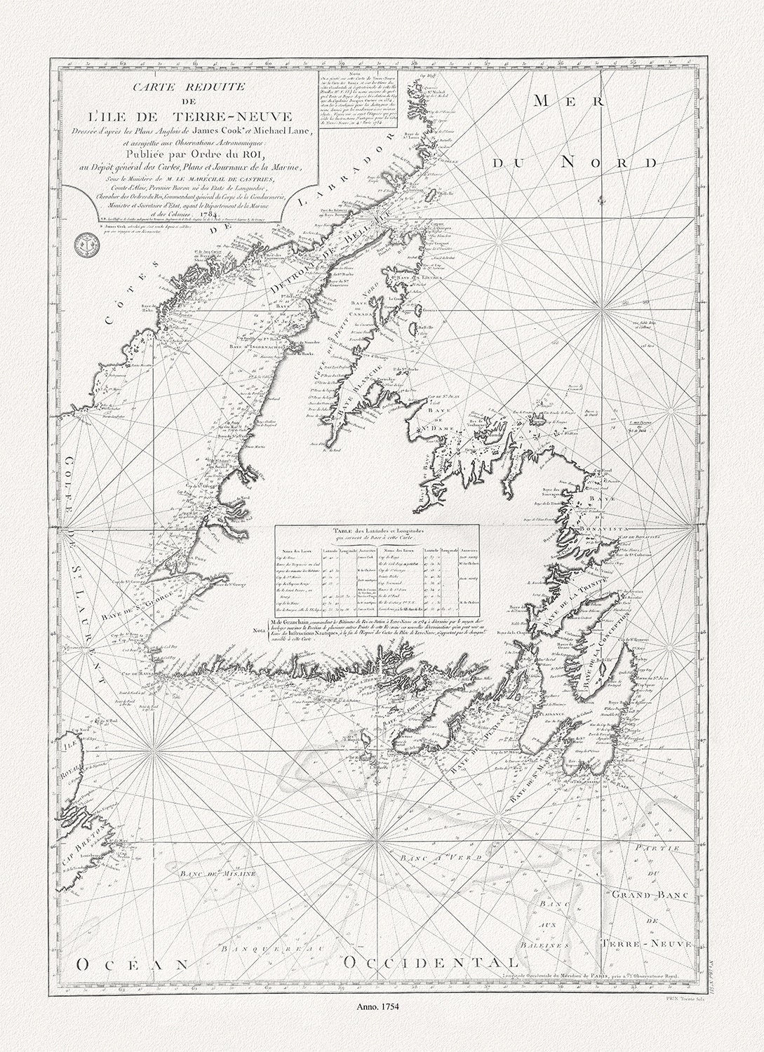 Isle de Terre - Neuve, Lane et Cook, 1784 , map on heavy cotton canvas, 50 x 70 cm, 20 x 25" approx. - The Map Chest