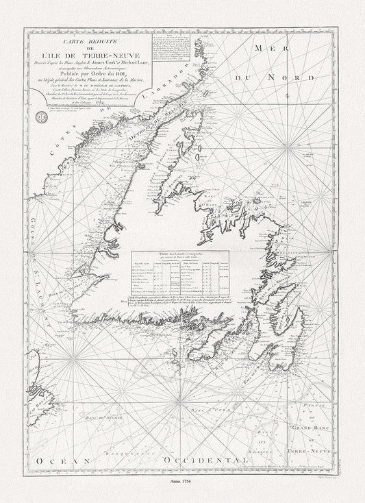 Isle de Terre - Neuve, Lane et Cook, 1784 , map on heavy cotton canvas, 50 x 70 cm, 20 x 25" approx. - The Map Chest