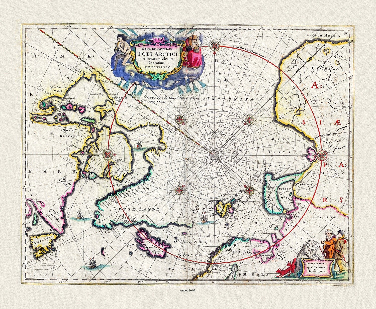 Jansson, Nova et Accurata Poli Arctici et terrarum Circum Iacentium Descriptio, 1650 Ver. II, Map on to heavy cotton canvas, 22x27in. - The Map Chest