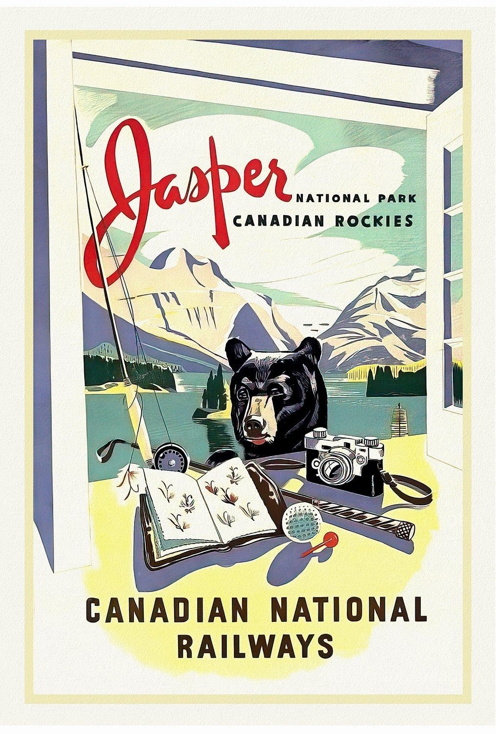 Jasper National Park, CNR , vintage travel poster reprinted on heavy cotton canvas, 50 x 70 cm, 20 x 25" approx. - The Map Chest