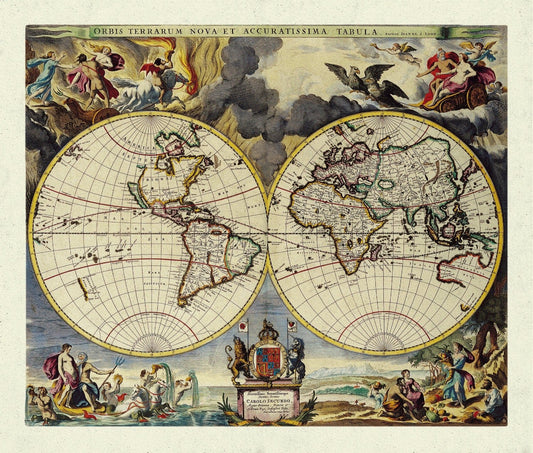 Johannes Blaue, Atlas van Loon, Orbus Terrarum,1664 Ver. D, Map on heavy cotton canvas, 22x27in. approx. - The Map Chest