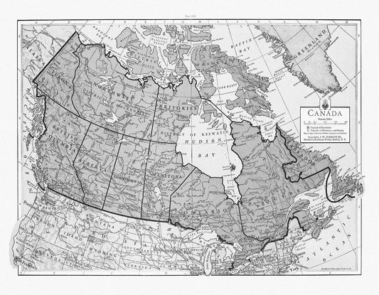 J.W. Clement Co., Canada, 1943 Ver. BW, map on heavy cotton canvas, 22x27" approx. - The Map Chest