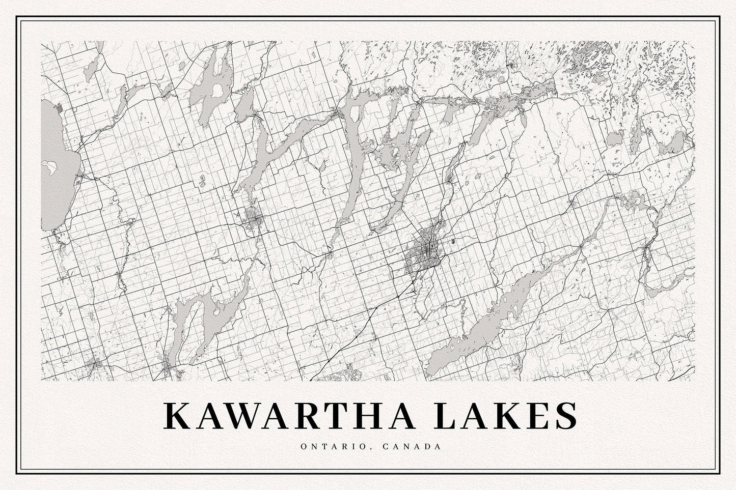 Kawartha Lakes, A Modern Map, map on durable cotton canvas, 50 x 70 cm, 20 x 25" approx. - The Map Chest