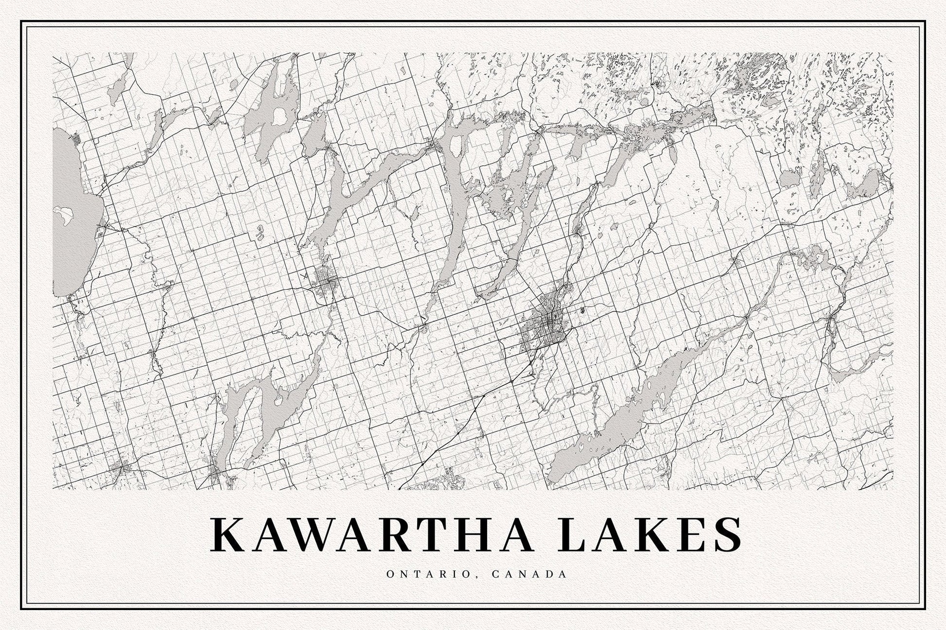 Kawartha Lakes, A Modern Map, map on durable cotton canvas, 50 x 70 cm, 20 x 25" approx. - The Map Chest