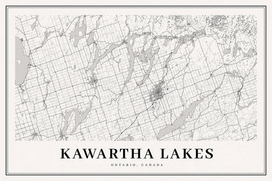 Kawartha Lakes, A Modern Map, map on durable cotton canvas, 50 x 70 cm, 20 x 25" approx. - The Map Chest
