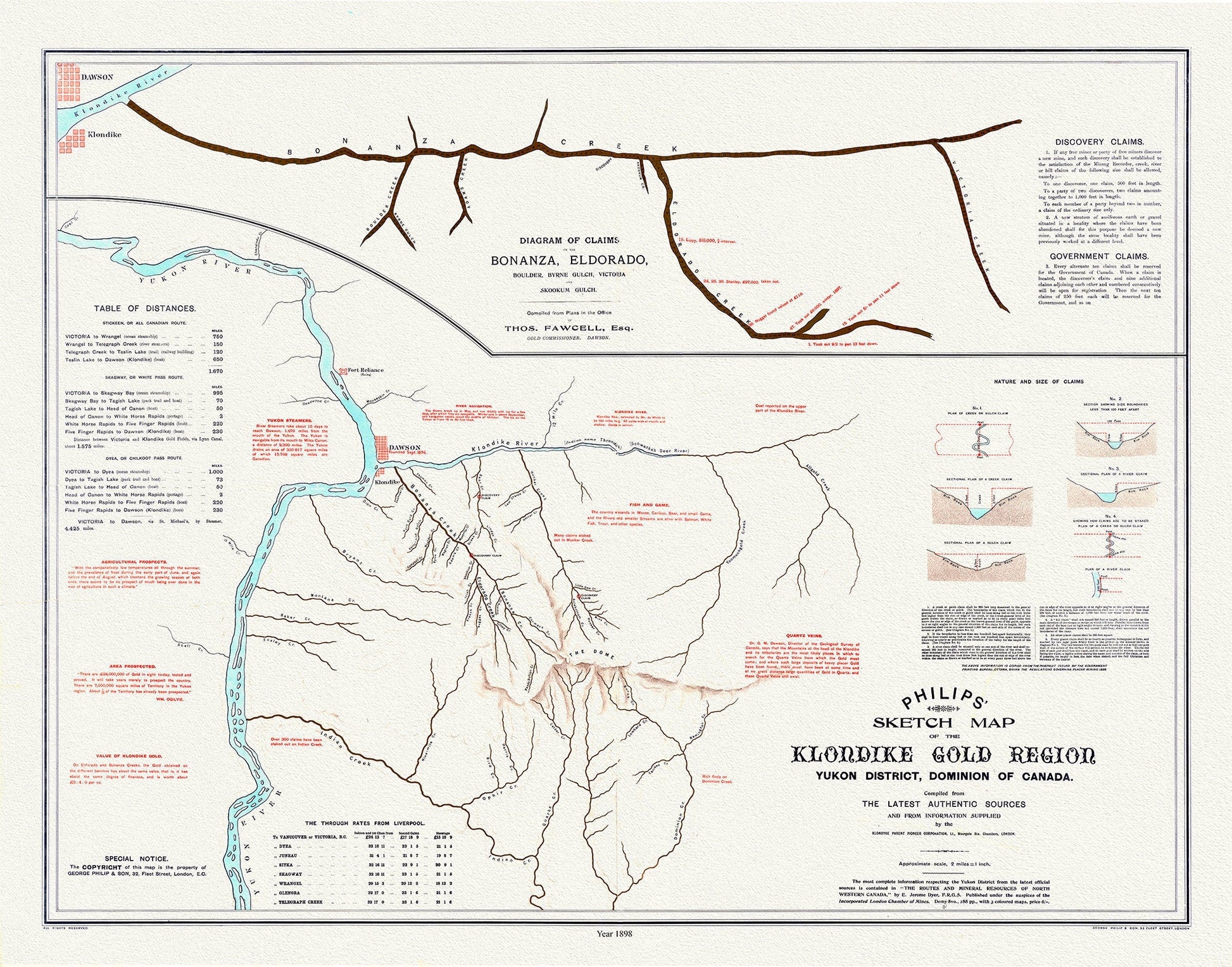 Klondike gold region, Yukon district, Dominion of Canada by the Klondyke Parent Pioneer Corporation, 1898,' 50 x 70 cm, 20 x 25" approx. - The Map Chest