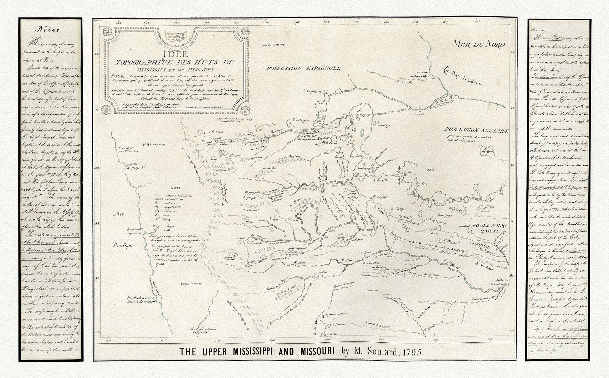 Kohl et Soulard, The Upper Mississippi and Missouri, 1795, map on heavy cotton canvas, 22x27" approx - The Map Chest