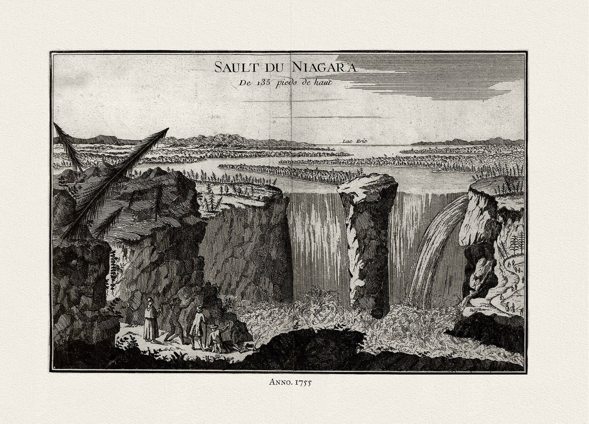 La Rouge, Sault du Niagara, de 135 pieds de haut, 1755, on heavy cotton canvas, 22x27" approx. - The Map Chest