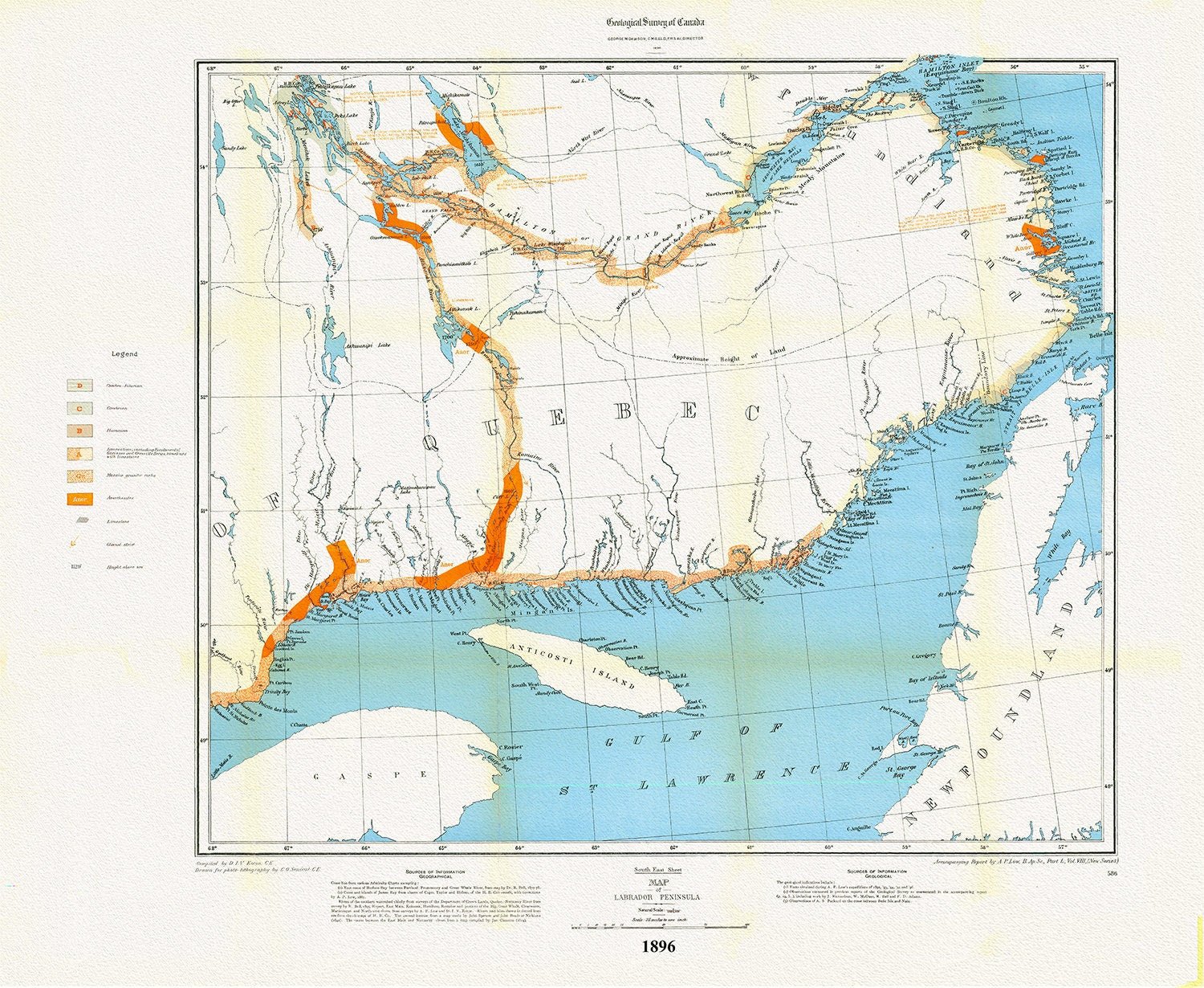 Labrador Peninsula, SE Sheet, 1896, map on heavy cotton canvas, 45 x 65 cm, 18 x 24" approx. - The Map Chest