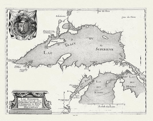 Lac Superieur et autres lieux ou sont les Missions des Peres de la Compagnie de Jesus comprises sous le non D'outaouacs, 1672, 20 x 25" - The Map Chest