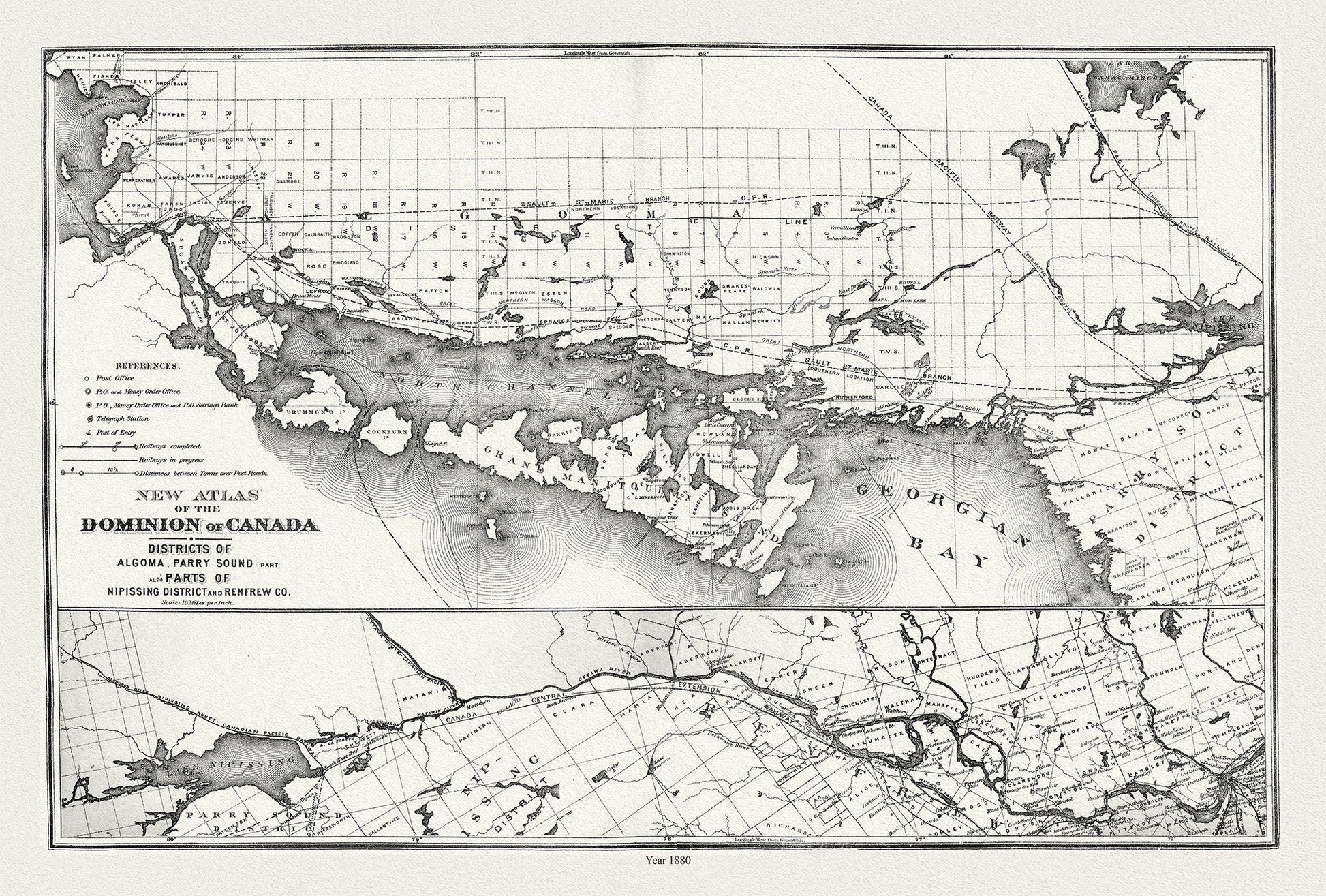 Lake Huron, North Shore, Algoma, Manitoulin, Parry Sound, 1880 , map on durable cotton canvas, 50 x 70 cm, 20 x 25" approx. - The Map Chest