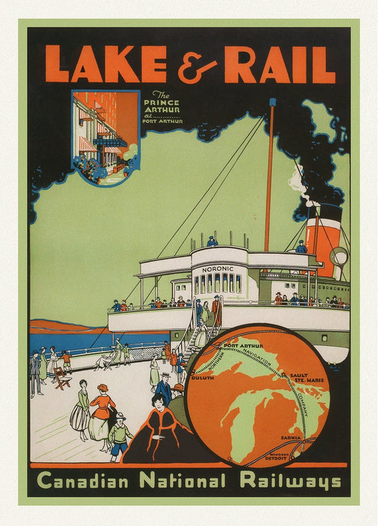 Lake & Rail, Canadian National Railways, 1927, travel poster on heavy cotton canvas, 45 x 65 cm, 18 x 24" approx. - The Map Chest