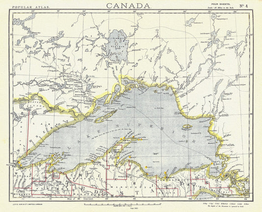 Lake Superior, 1883, map on durable cotton canvas, 50 x 70 cm, 20 x 25" approx. - The Map Chest