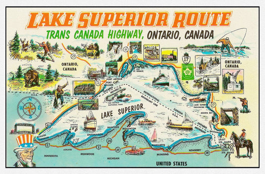 Lake Superior Route, Trans Canada Highway, Ontario, , map on heavy cotton canvas, 22x27" approx. - The Map Chest