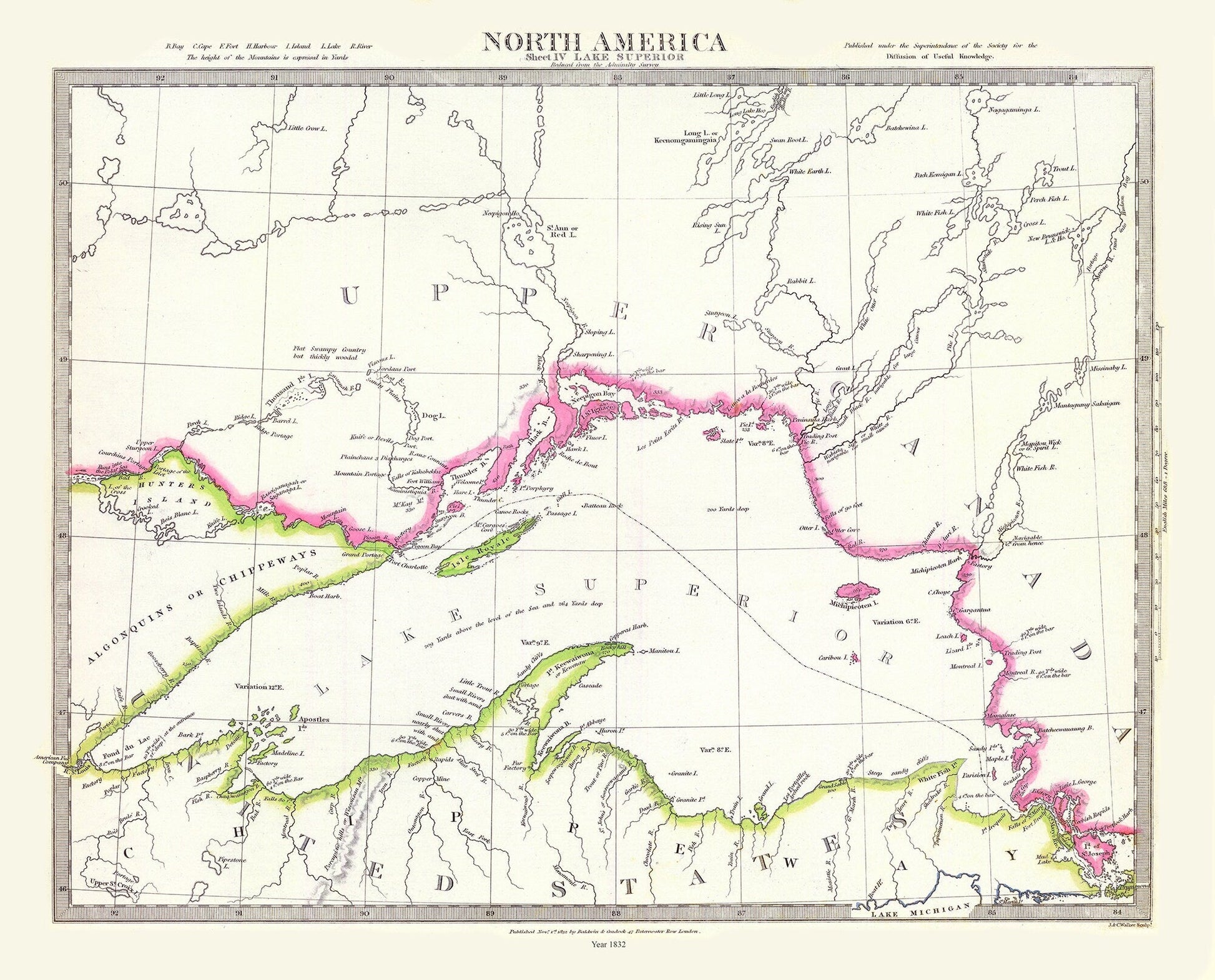 Lake Superior, Society for the Diffusion of Useful Knowledge auth., 1832, travel poster on heavy cotton canvas, 50 x 70 cm, 20 x 25" approx. - The Map Chest