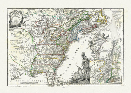 l'Amerique Septle. pour servir a l'intelligence de la guerre entre les Anglois et les insurgents,1777, Beaurain auth. canvas 20 x 25" - The Map Chest