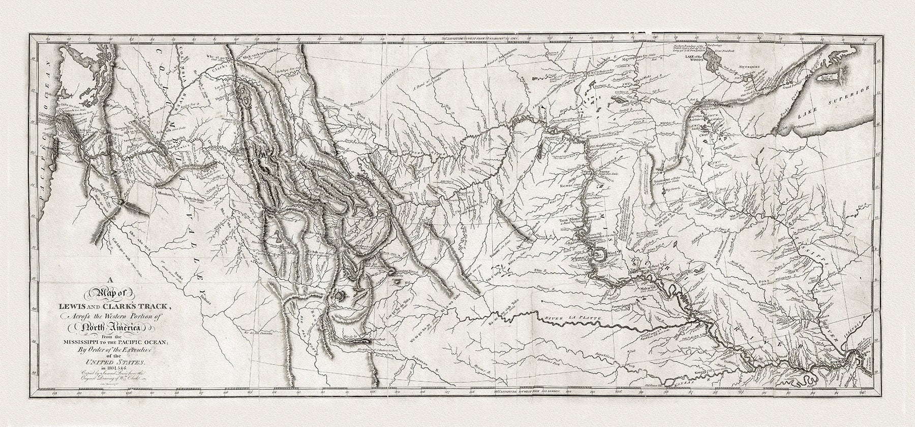 Lewis and Clark's track, across the western portion of North America in 1804, 5 & 6, , map on heavy cotton canvas, 22x27" approx. - The Map Chest