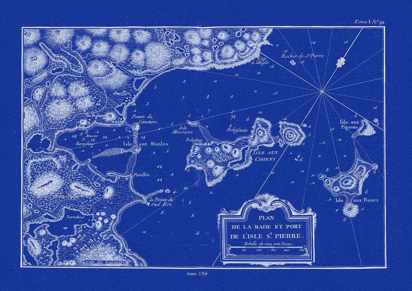 l'Isle St. Pierre,Plan de la rade et port, 1764, Bellin auth., Cyanotype - The Map Chest
