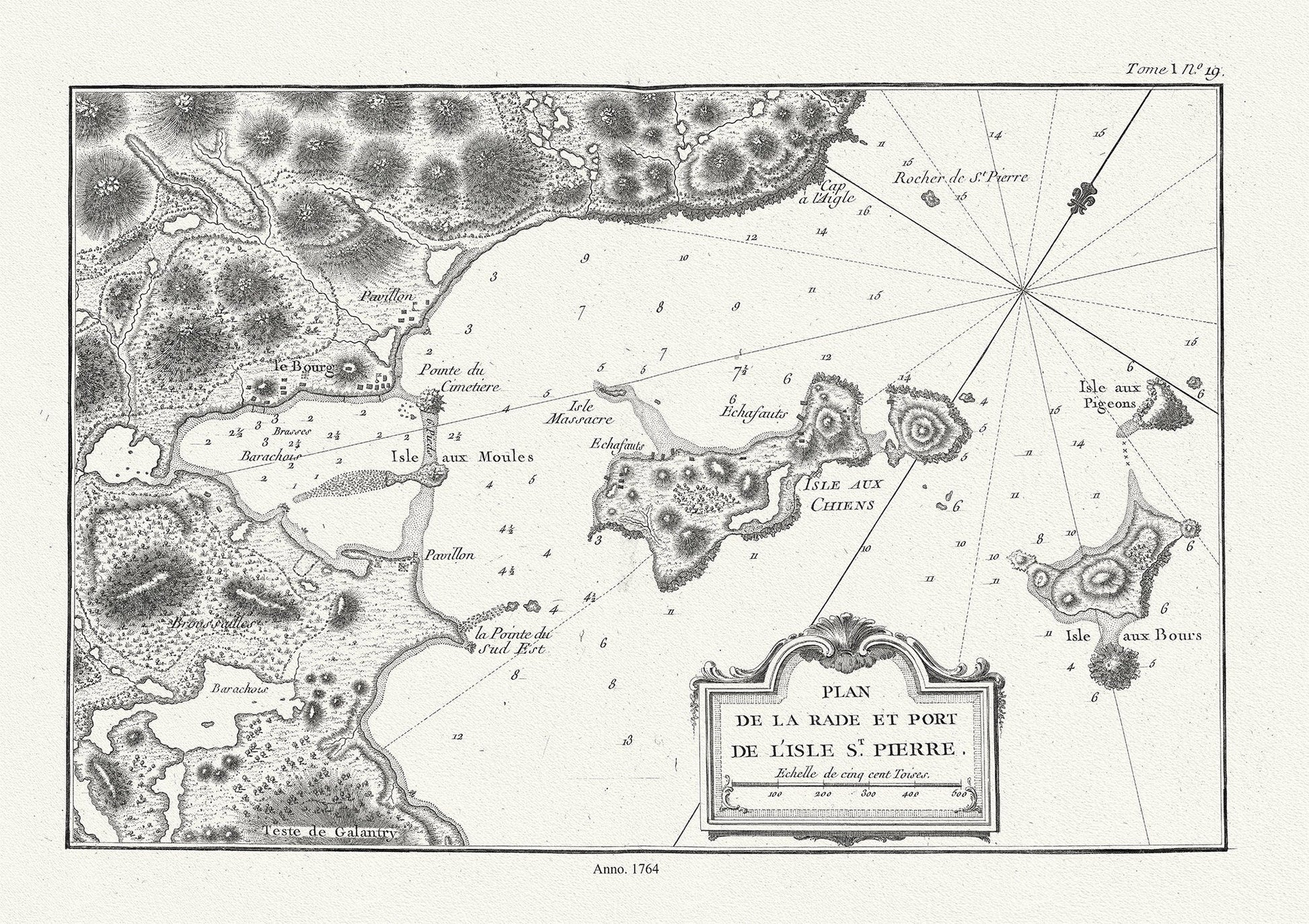 l'Isle St. Pierre,Plan de la rade et port, 1764, Bellin auth. , map on durable cotton canvas, 50 x 70 cm, 20 x 25" approx. - The Map Chest