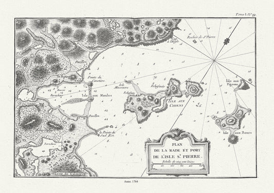 l'Isle St. Pierre,Plan de la rade et port, 1764, Bellin auth. , map on durable cotton canvas, 50 x 70 cm, 20 x 25" approx. - The Map Chest