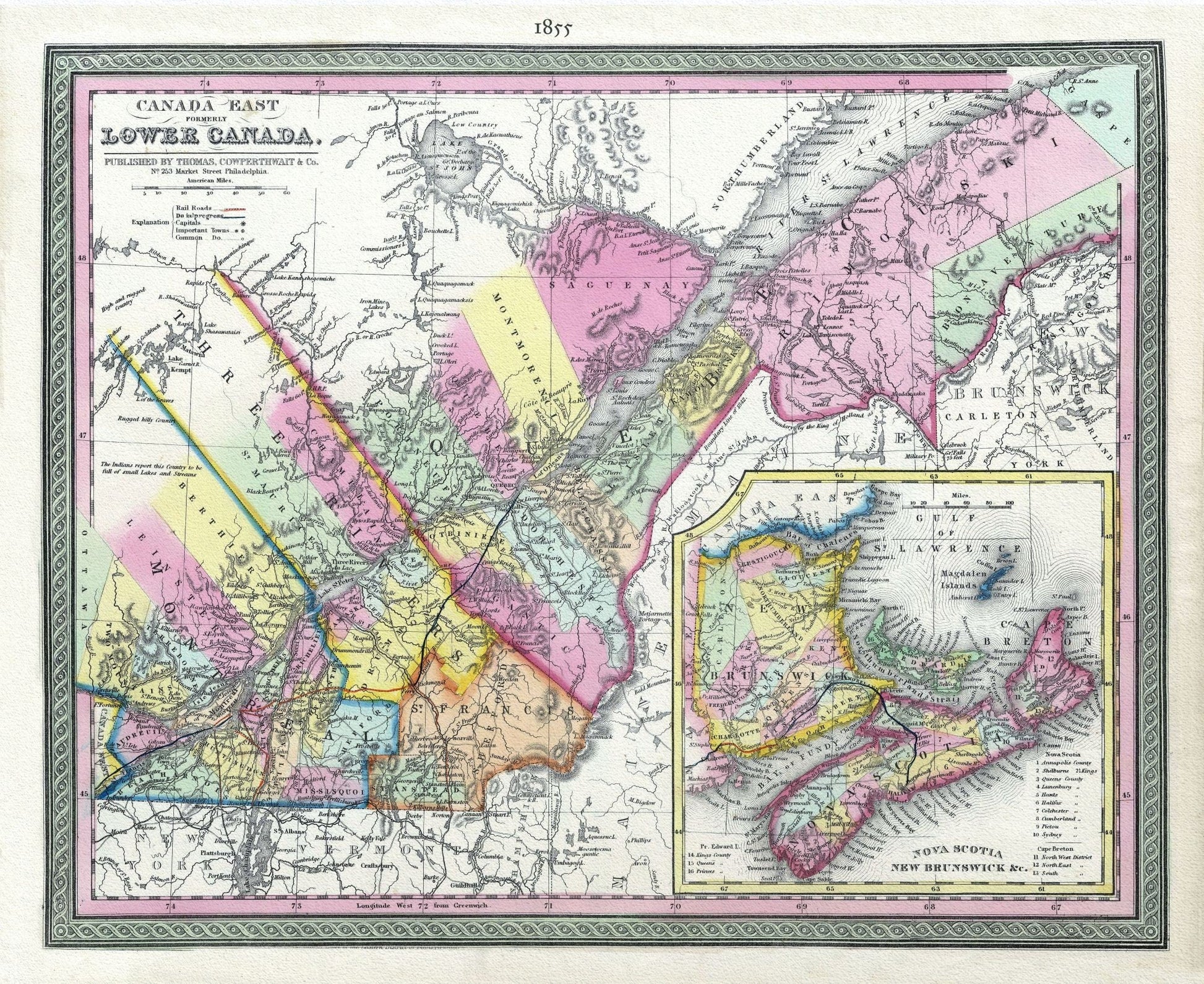 Lower Canada, 1855, Mitchell auth., map on heavy cotton canvas, 50 x 70cm, 20 x 25" approx. - The Map Chest
