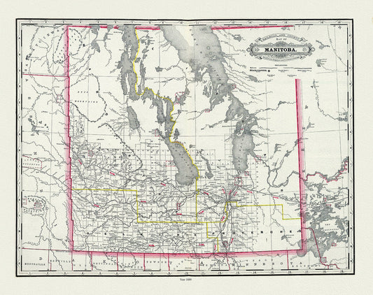 Manitoba, 1889, Cram auth., map on durable cotton canvas, 50 x 70 cm, 20 x 25" approx. - The Map Chest