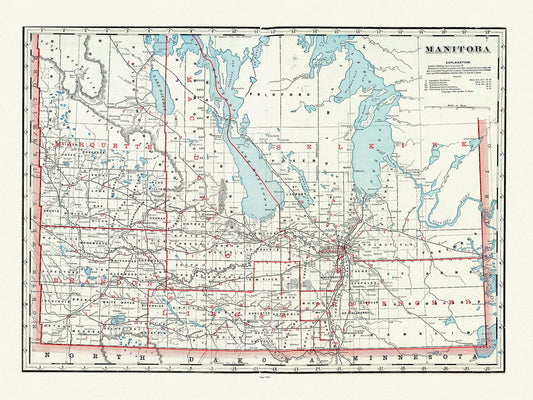 Manitoba, 1901, Cram auth.,, map on durable cotton canvas, 50 x 70 cm, 20 x 25" approx. - The Map Chest