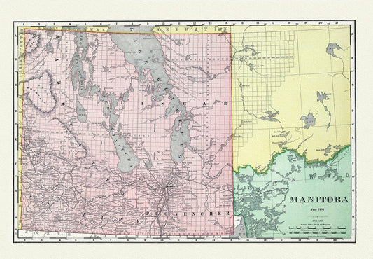 Manitoba, Rand, McNally & Co., 1890, map on durable cotton canvas, 50 x 70 cm, 20 x 25" approx. - The Map Chest