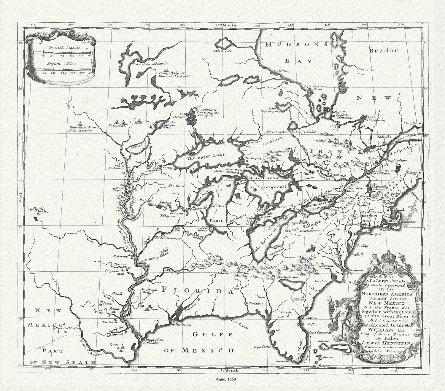 Map of a Large Country Newly Discovered in the Northern America Situated between New Mexico And the Frozen Sea, Hennepin,1698 - The Map Chest