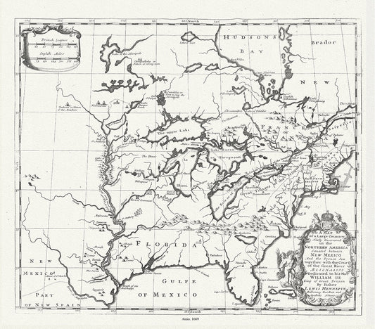 Map of a Large Country Newly Discovered in the Northern America Situated between New Mexico And the Frozen Sea, Hennepin,1698, 20 25" approx - The Map Chest
