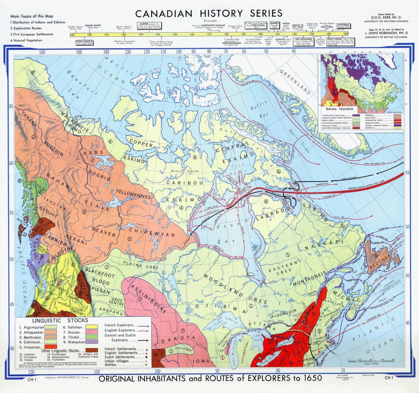 Map of Canadian History & Exploration, 1965, on heavy cotton canvas, 22x27" approx. - The Map Chest