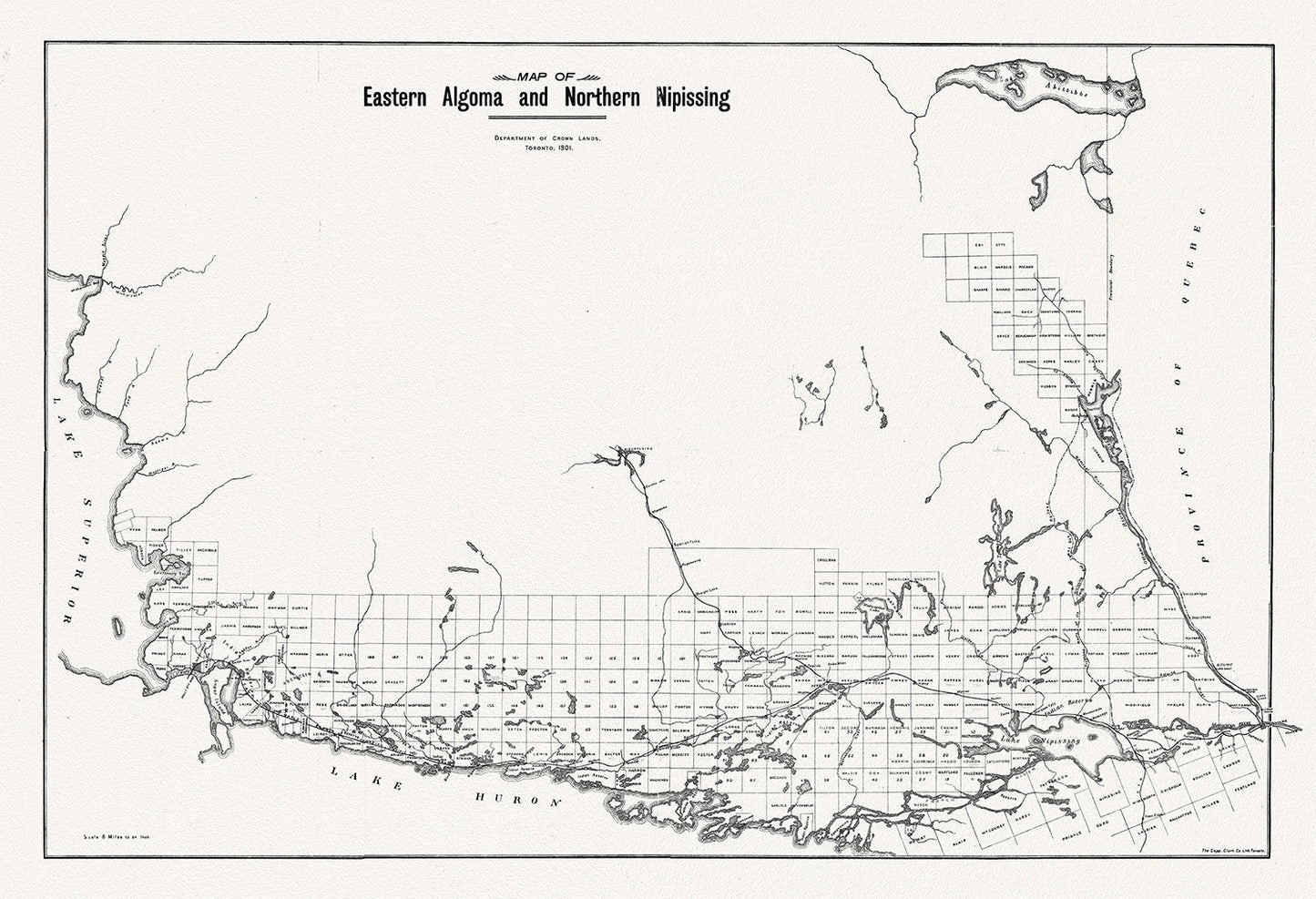 Map of Eastern Algoma and Northern Nipissing, 1901 , map on heavy cotton canvas, 50 x 70cm, 20 x 25" approx. - The Map Chest
