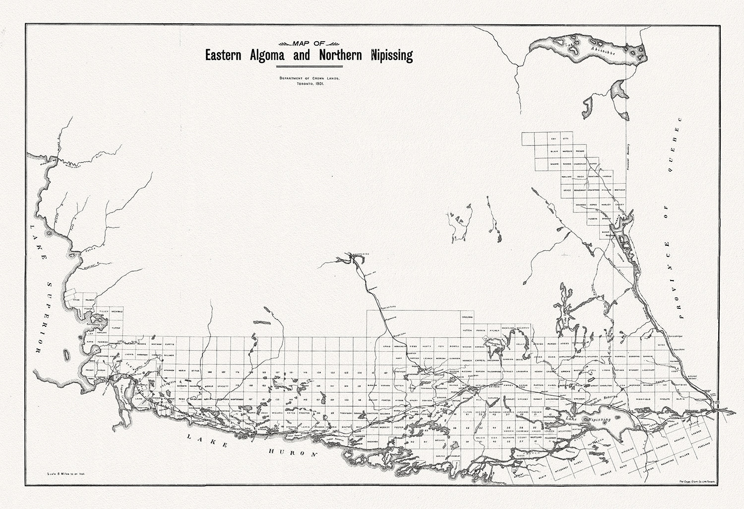 Map of Eastern Algoma and Northern Nipissing, 1901 , map on heavy cotton canvas, 50 x 70cm, 20 x 25" approx. - The Map Chest