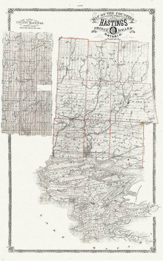 Map of Hastings County, Ontario, 1880 , map on heavy cotton canvas, 45 x 65 cm, 18 x 24" approx. - The Map Chest