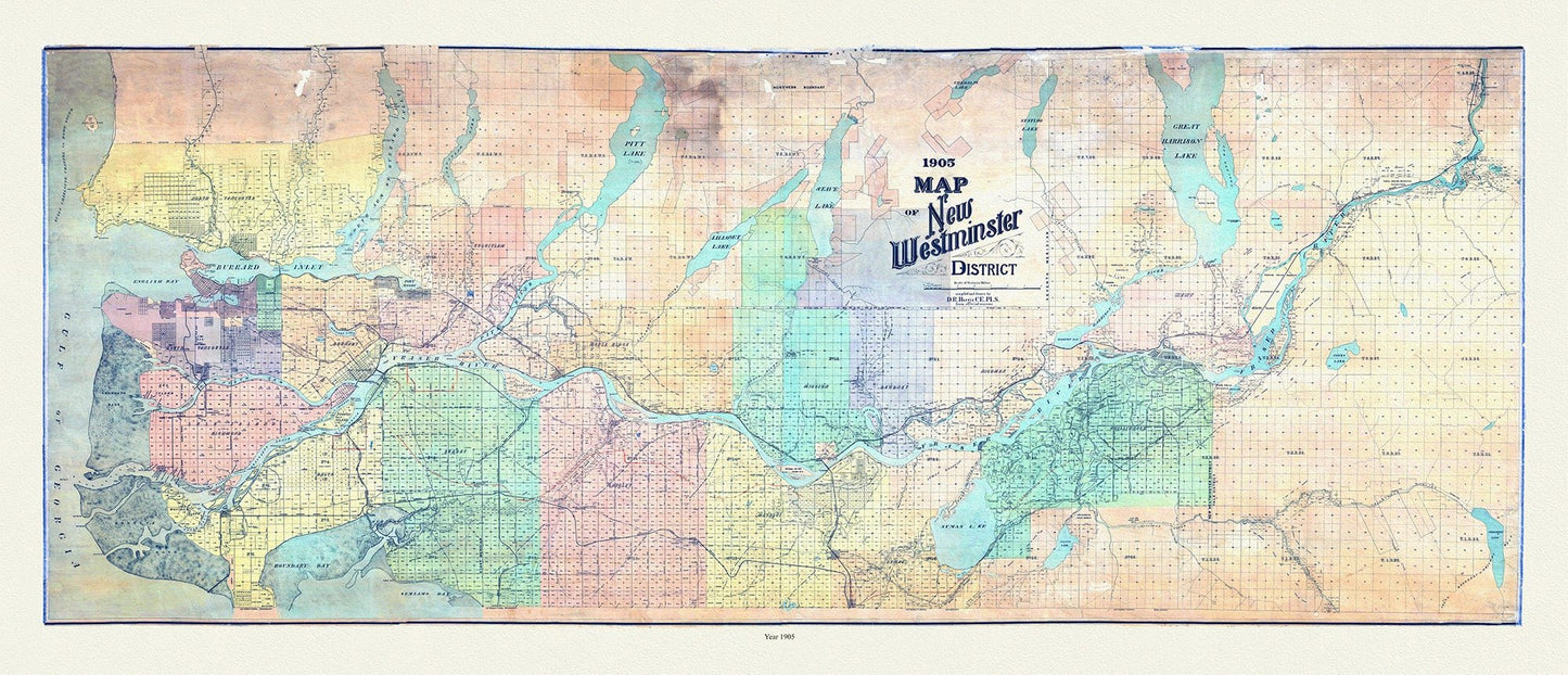 Map of New Westminster District, 1905 , map on heavy cotton canvas, 45 x 65 cm, 18 x 24" approx. - The Map Chest