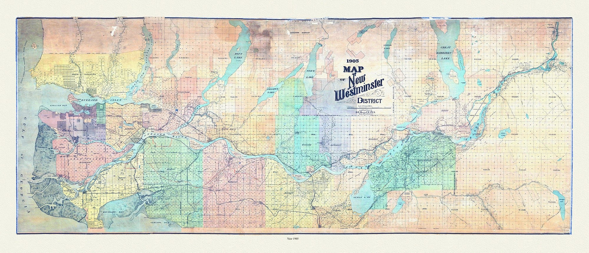 Map of New Westminster District, 1905 , map on heavy cotton canvas, 45 x 65 cm, 18 x 24" approx. - The Map Chest