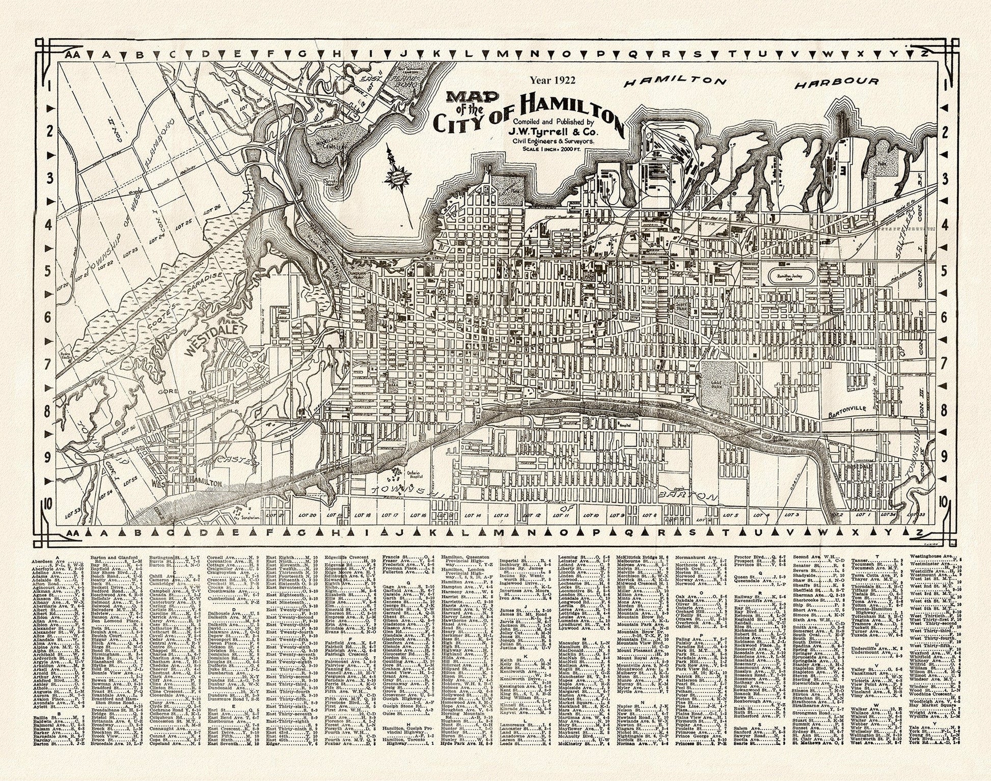 Map of the City of Hamilton, 1922, on heavy cotton canvas, 22x27" approx. - The Map Chest