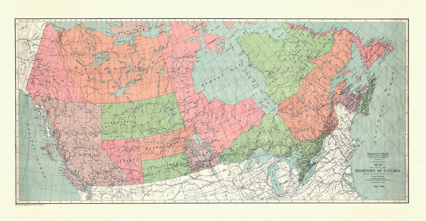 Map of the Dominion of Canada, 1900, on heavy cotton canvas, 20 x 25" approx. - The Map Chest