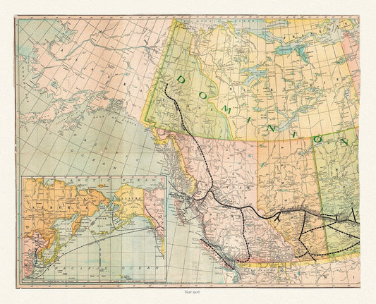 Map of the Grand Trunk Pacific Railway, also showing lines of the Grand Trunk Railway System, 1906 Western Section, 22x27" cotton canvas - The Map Chest