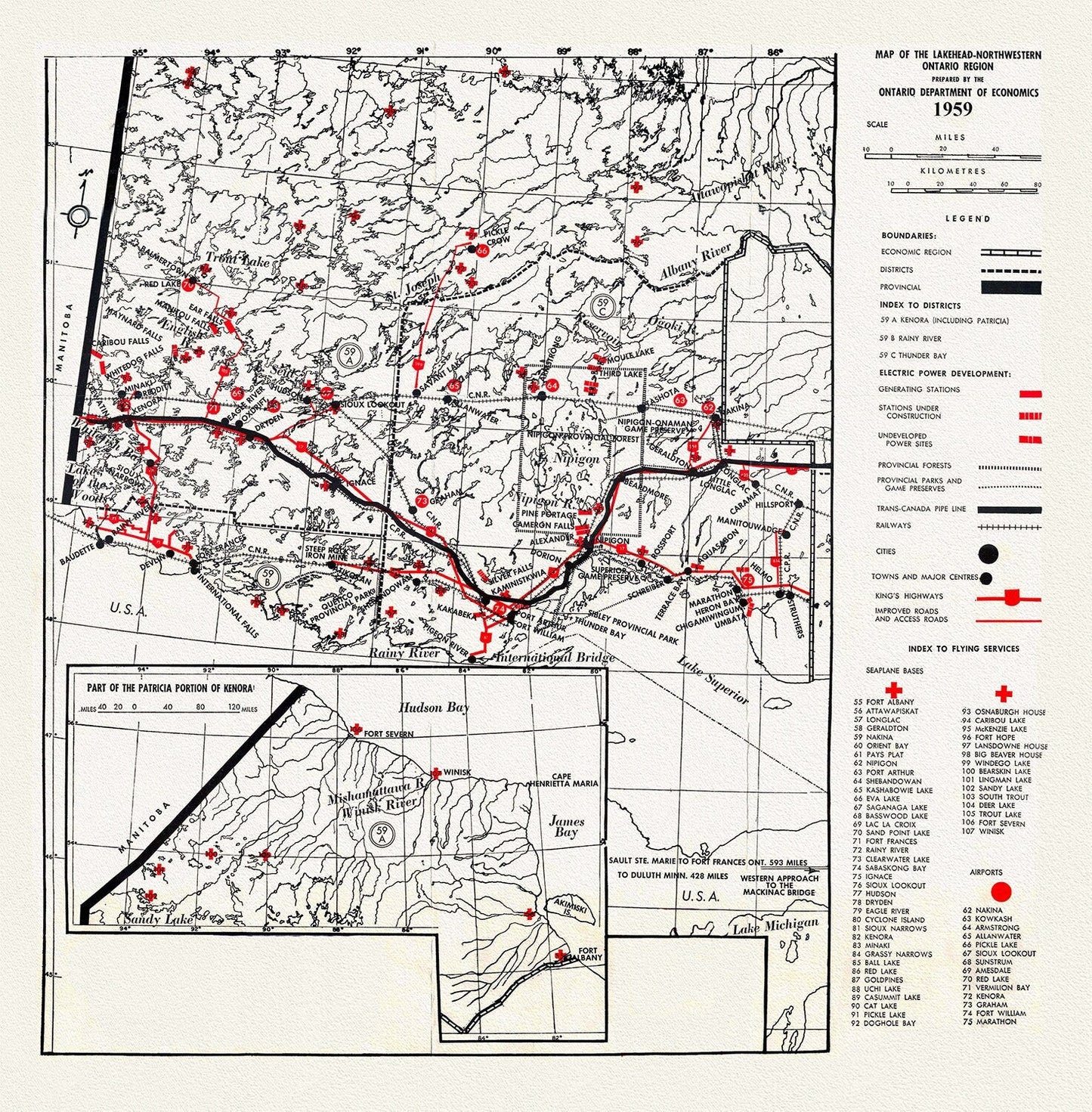 Map of the Lakehead, Northwestern Ontario Region, 1959, map on heavy cotton canvas, 50 x 70cm, 20 x 25" approx. - The Map Chest